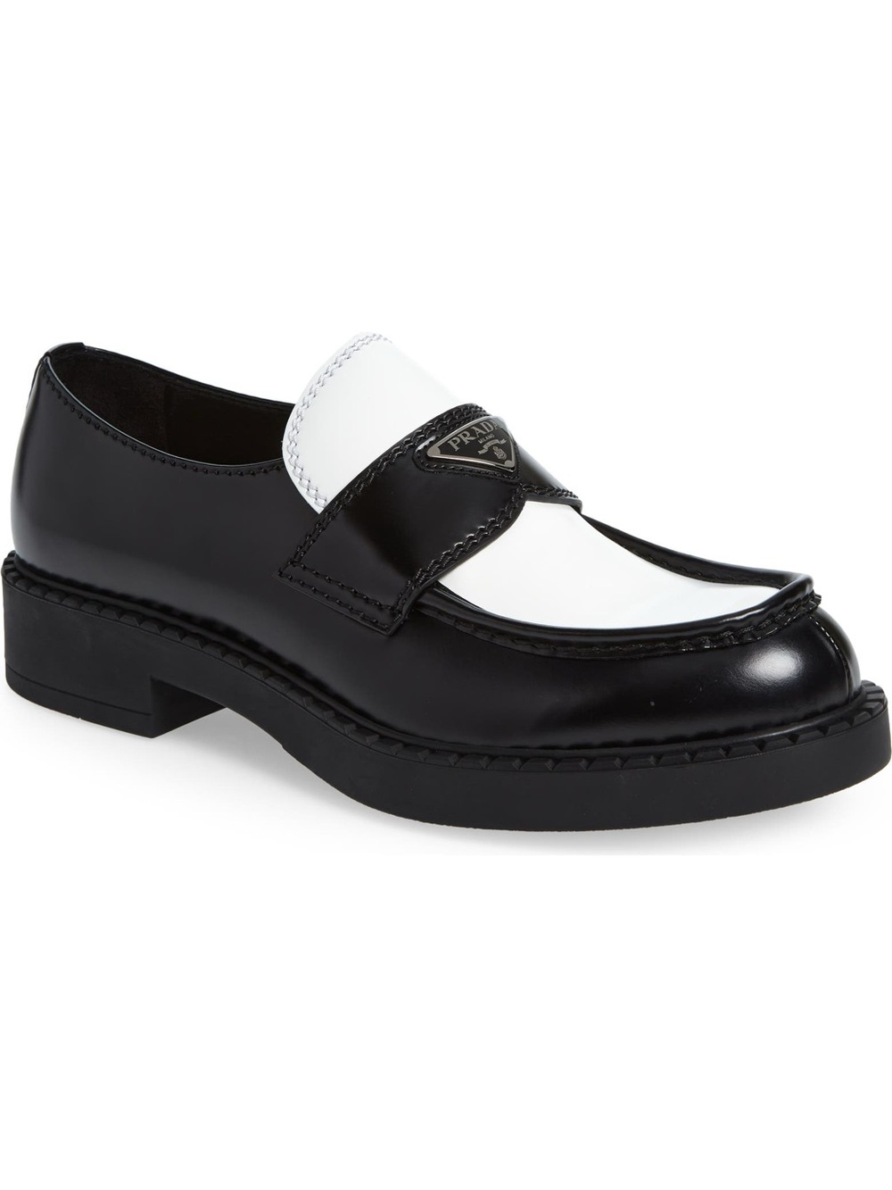 Prada Black and White Kids Leather Penny Loafers